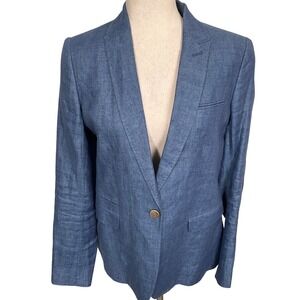 Massimo Dutti Blazer Womens 8 Blue Summer Quiet Luxury Italian Linen Jacket